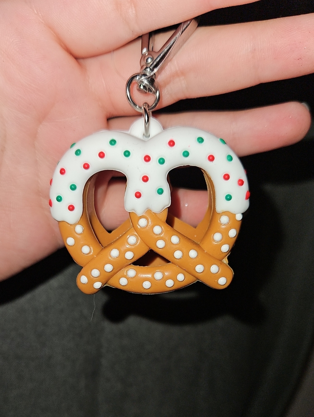 Bath & Body Works White Frosted Pretzel Keychain with Red & Green Sprinkles